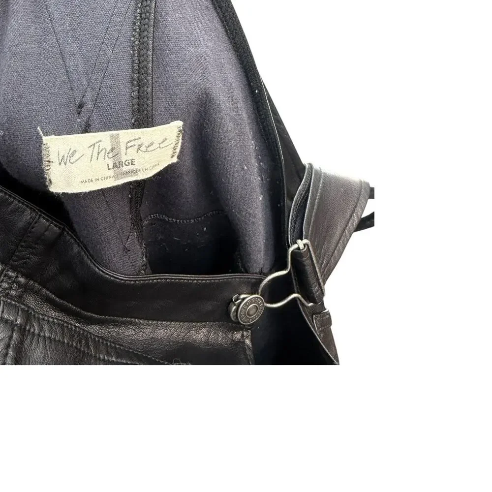 Free People Ziggy Faux Leather‎ Overalls Black Utility Jumpsuit Size Large